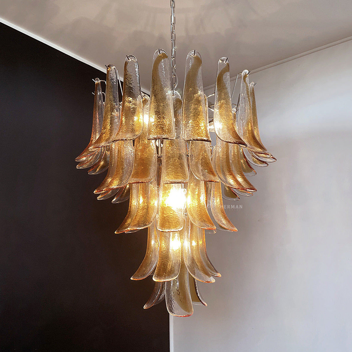 Anthesis Art Glass Chandelier – 52 petals – Amber