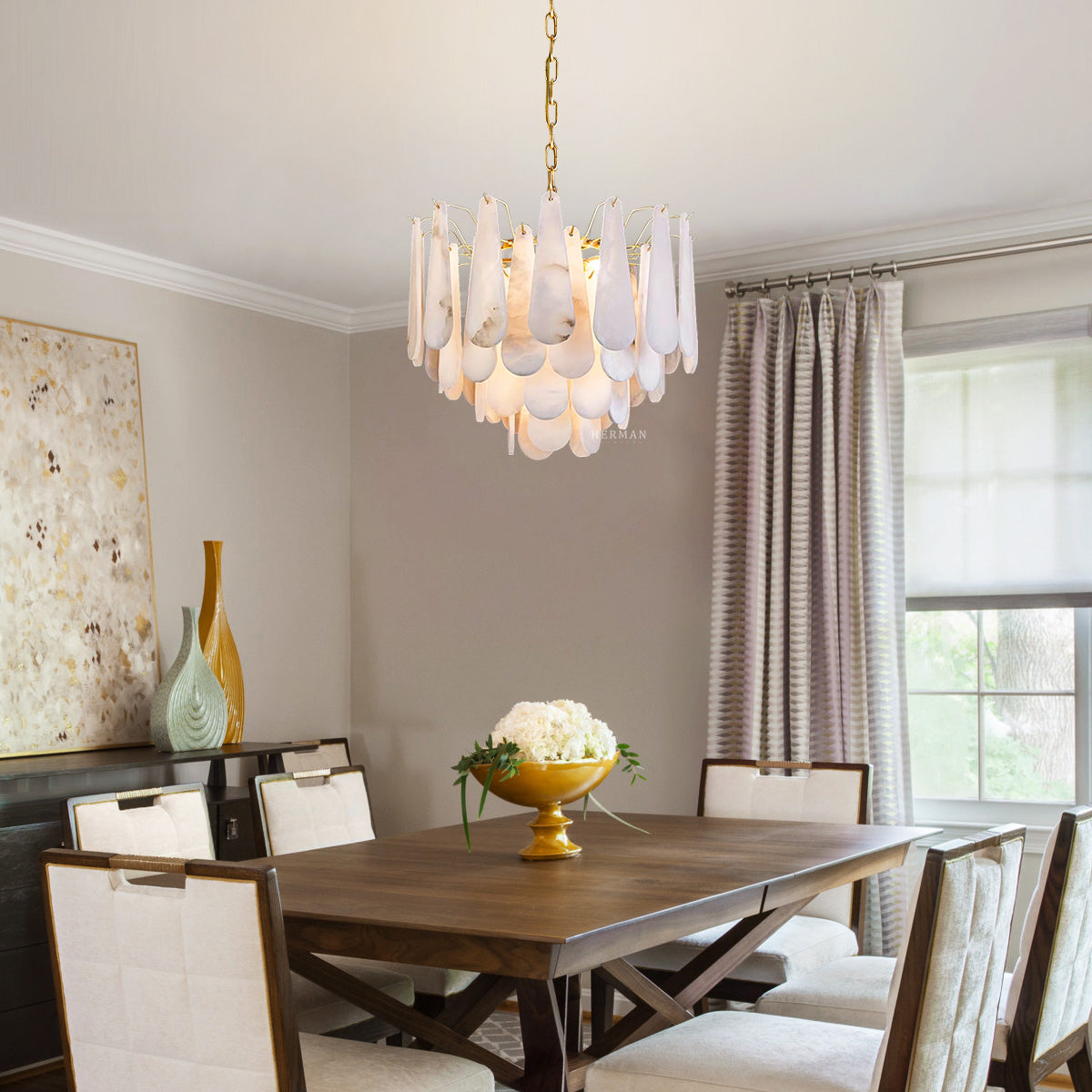 Alabaster Feathery Chandelier 21.7" D 31.5" D