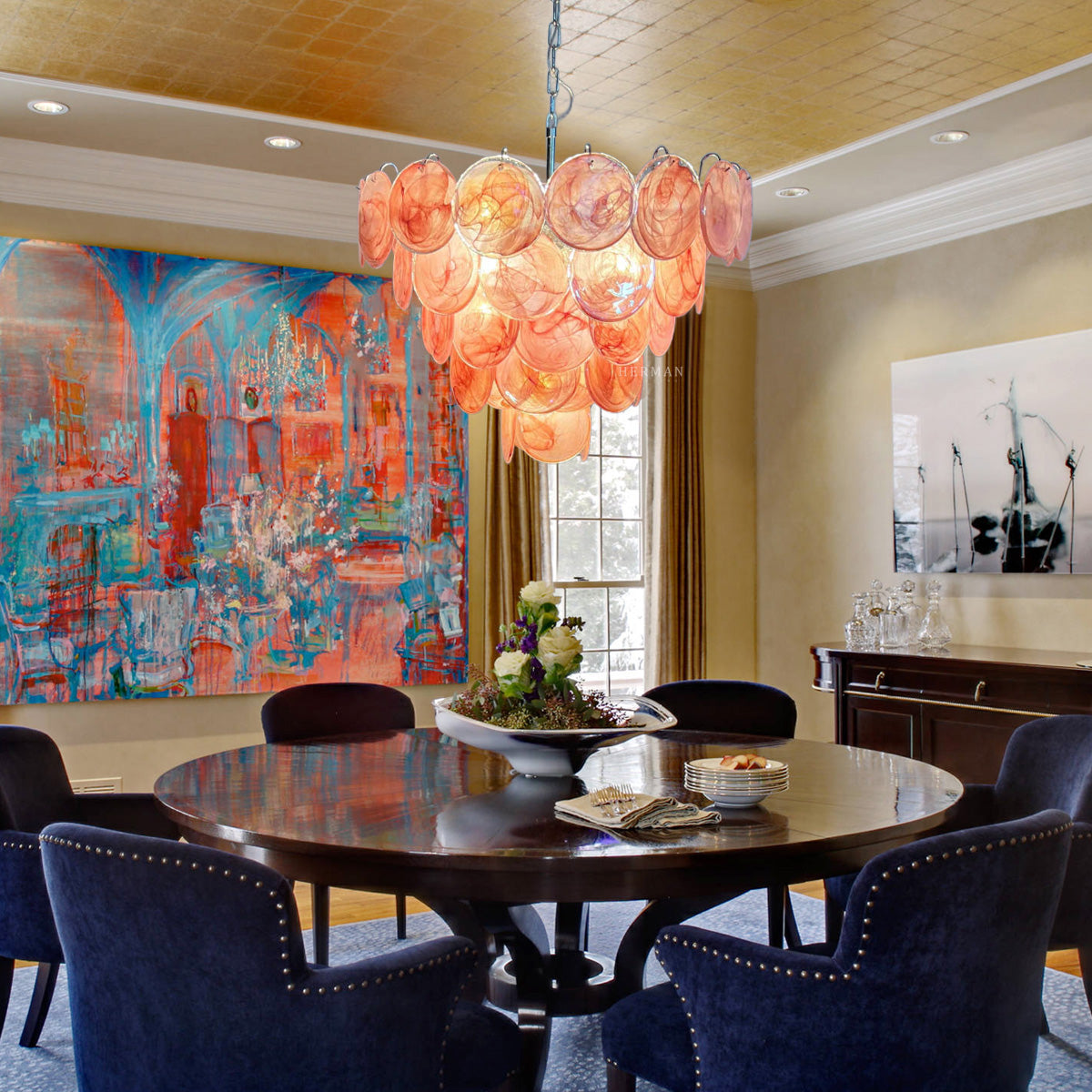 Cobalt Aura Glass Disc Chandelier---Pink