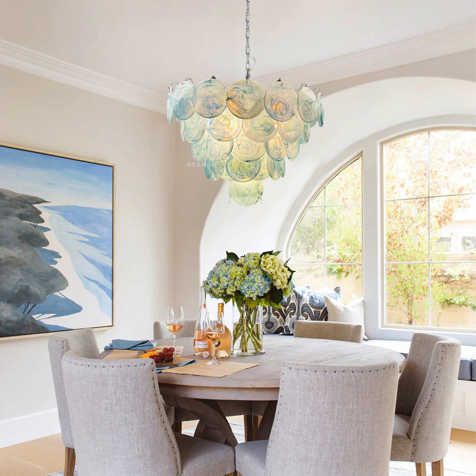 Cobalt Aura Glass Disc Chandelier---Blue