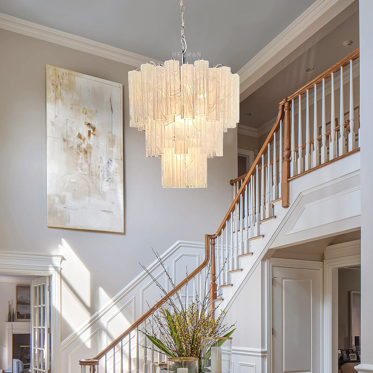 Pastel Art Glass Chandelier 25" – 48 tubes