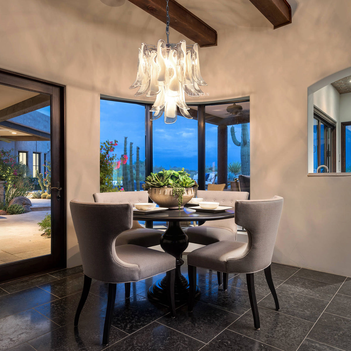 Anthesis Art Glass Chandelier – 26 Petals – White