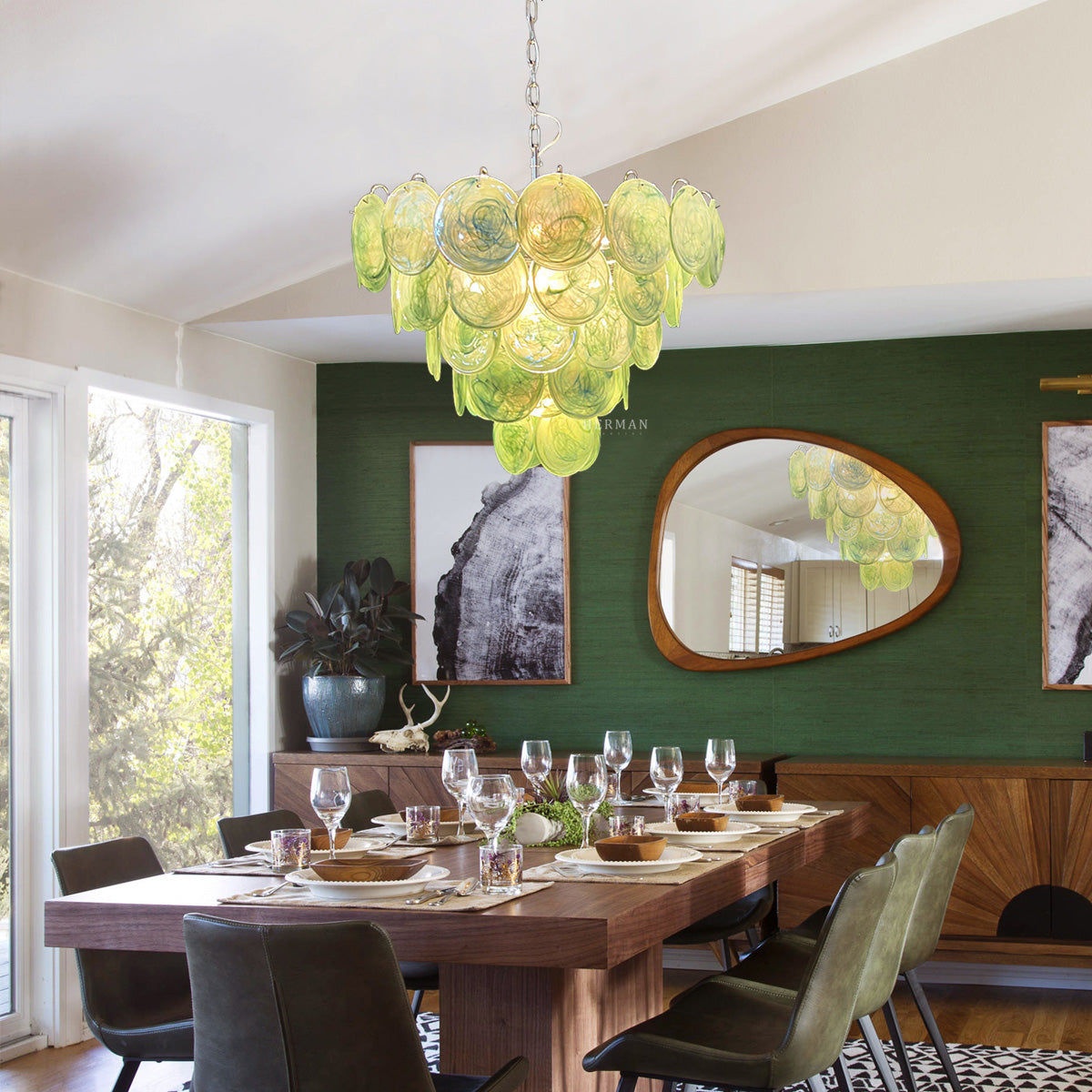 Cobalt Aura Glass Disc Chandelier---Green