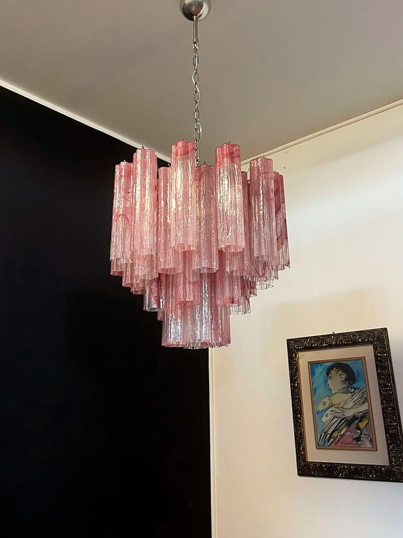 Pastel Art Pink Glass Chandelier 22" - 36 Tubes