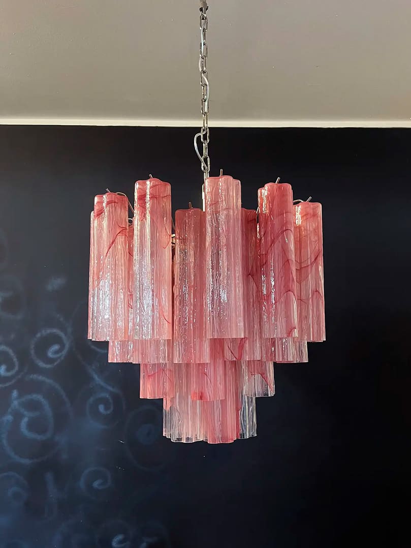 Pastel Art Pink Glass Chandelier 22" - 36 Tubes