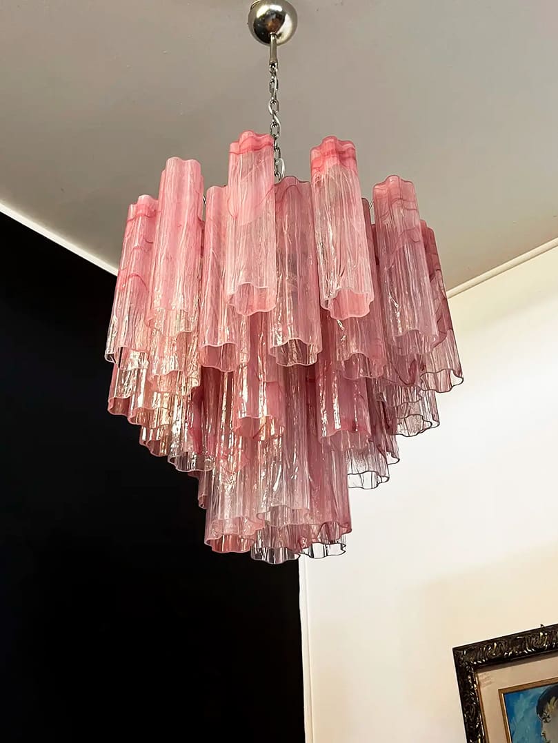 Pastel Art Pink Glass Chandelier 22" - 36 Tubes