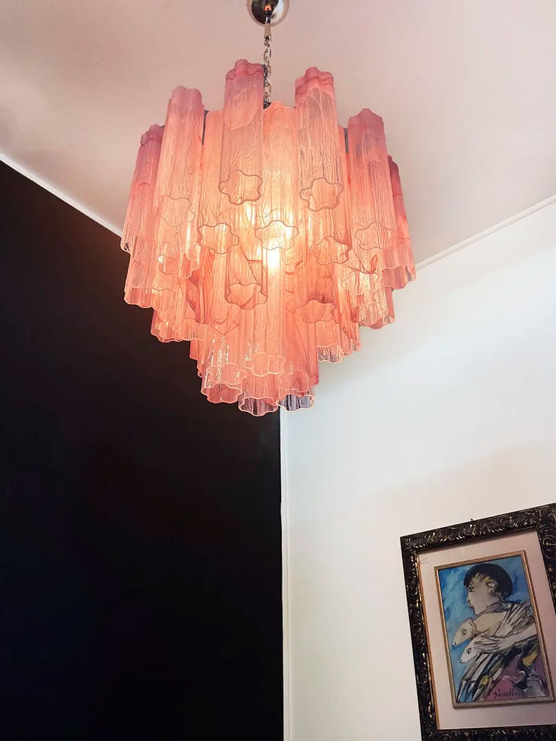 Pastel Art Pink Glass Chandelier 22" - 36 Tubes