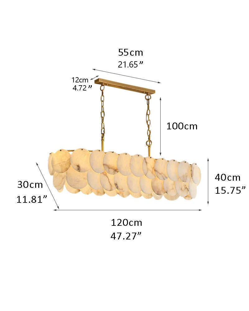 Multi layers Spanish White Alabaster Shell Marble Chandelier lamp in Brass