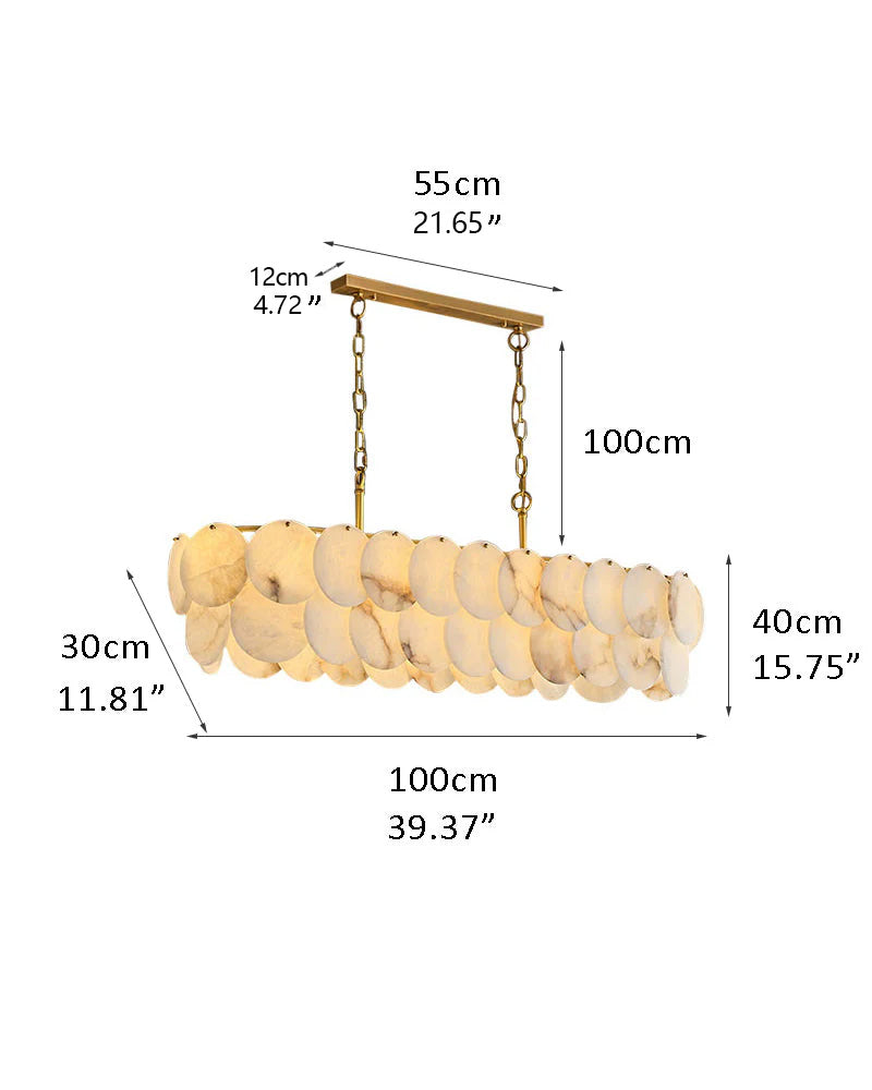 Multi layers Spanish White Alabaster Shell Marble Chandelier lamp in Brass