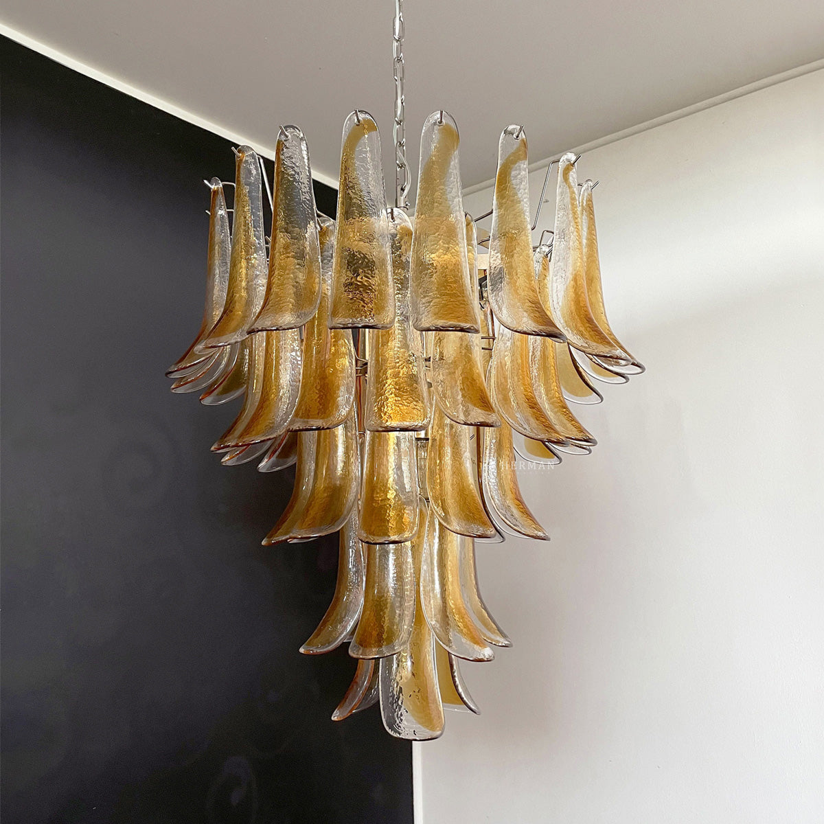 Anthesis Art Glass Chandelier – 52 petals – Amber