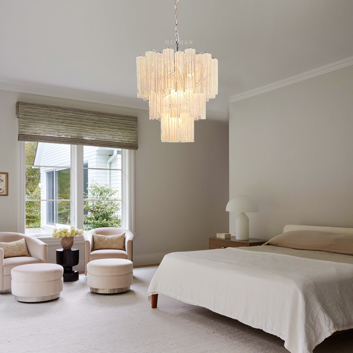 Pastel Art Glass Chandelier 25" – 48 tubes