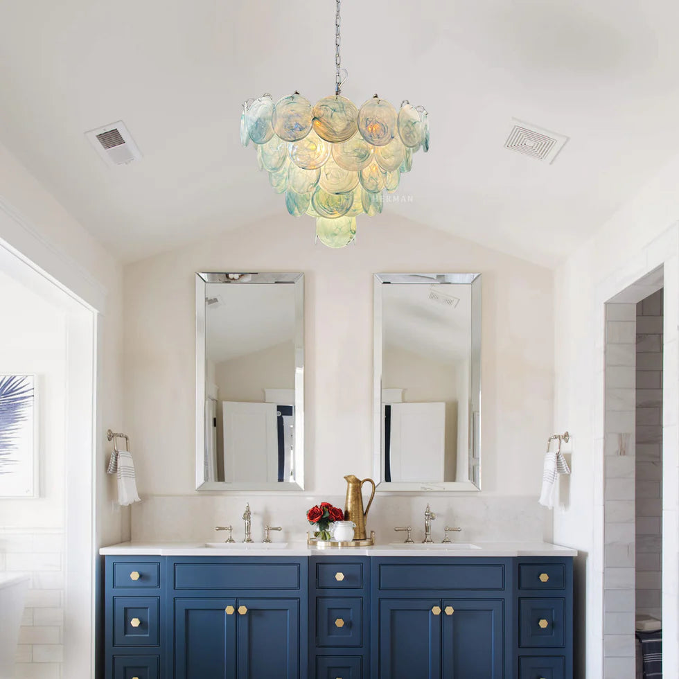 Cobalt Aura Glass Disc Chandelier---Blue
