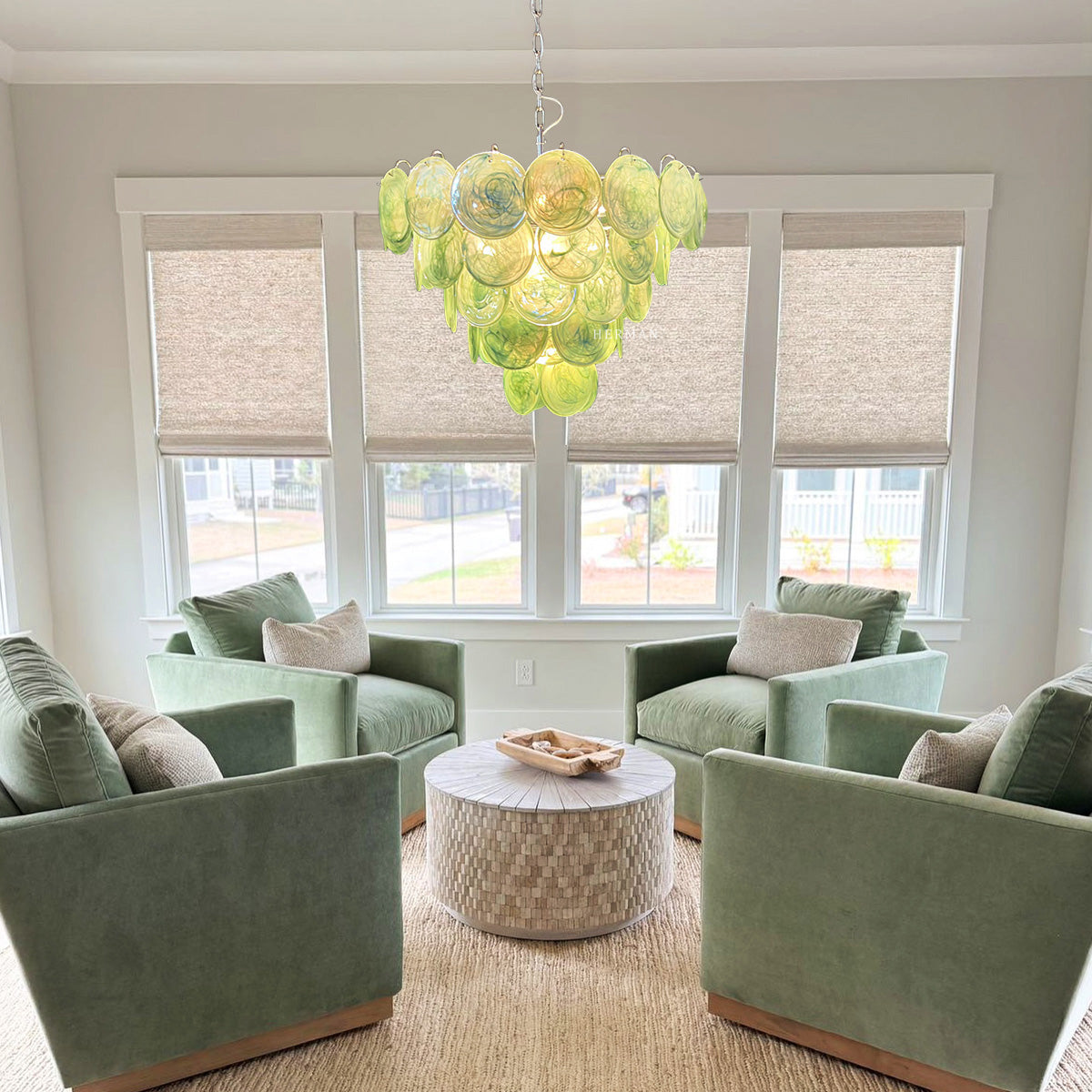 Cobalt Aura Glass Disc Chandelier---Green
