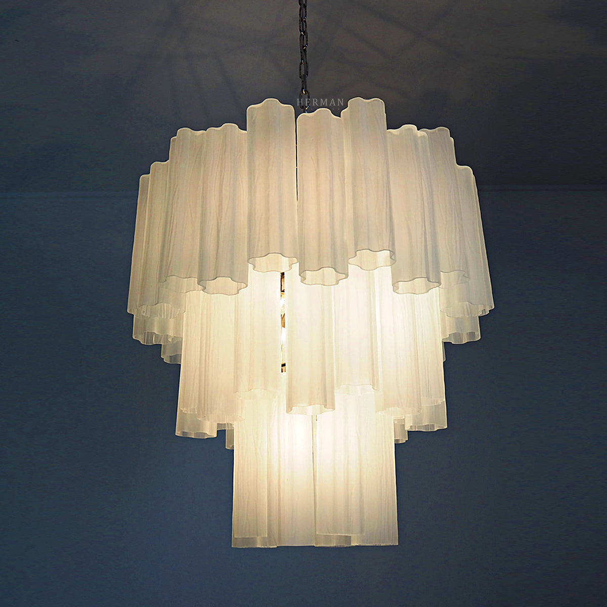 Pastel Art Matte White Glass Chandelier – 48 Tubes