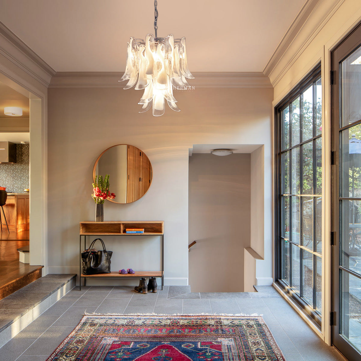 Anthesis Art Glass Chandelier – 26 Petals – White