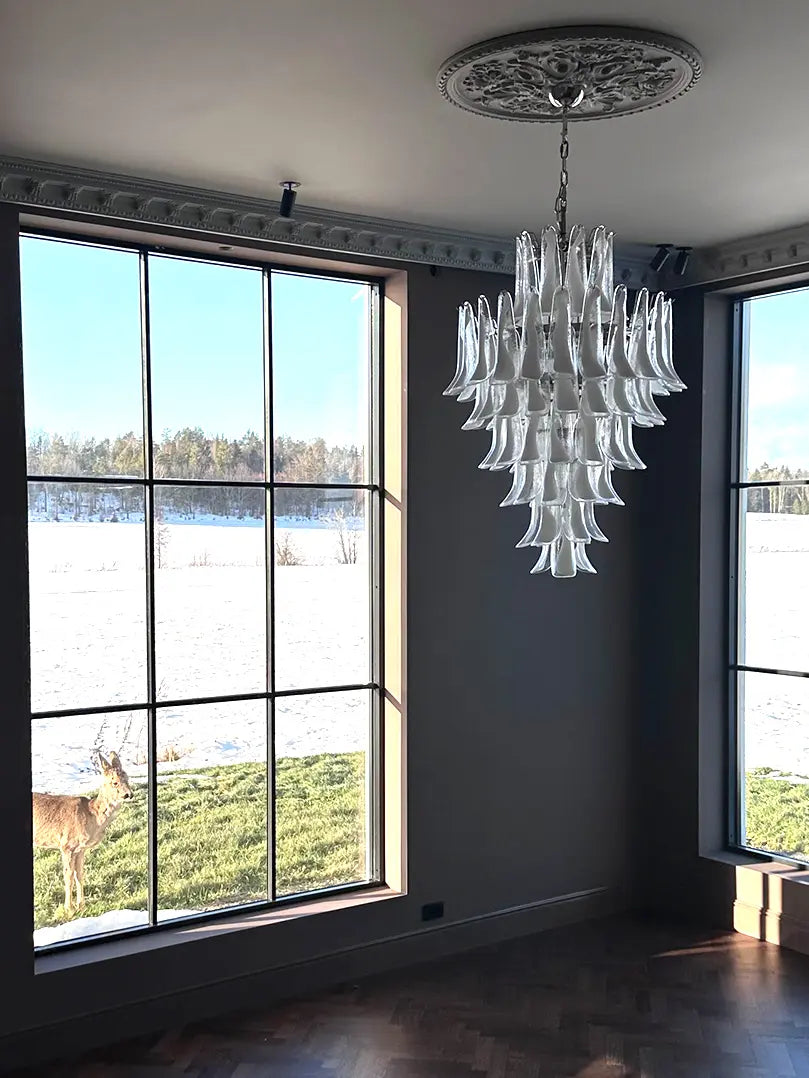 Anthesis Art Glass Chandelier – 85 Petals – White & Transparent