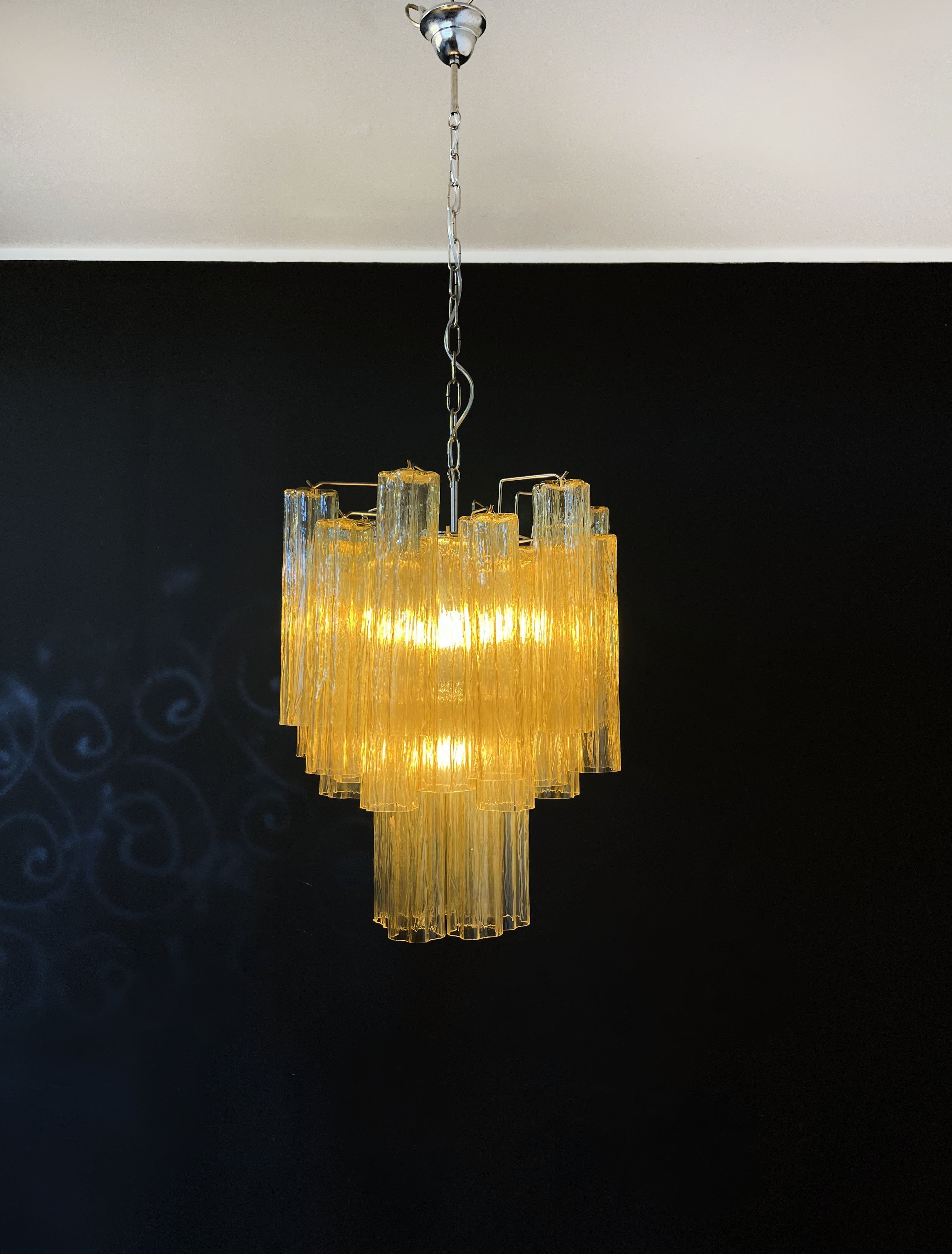 Pastel Art Yellow Glass Chandelier - 30 Tubes