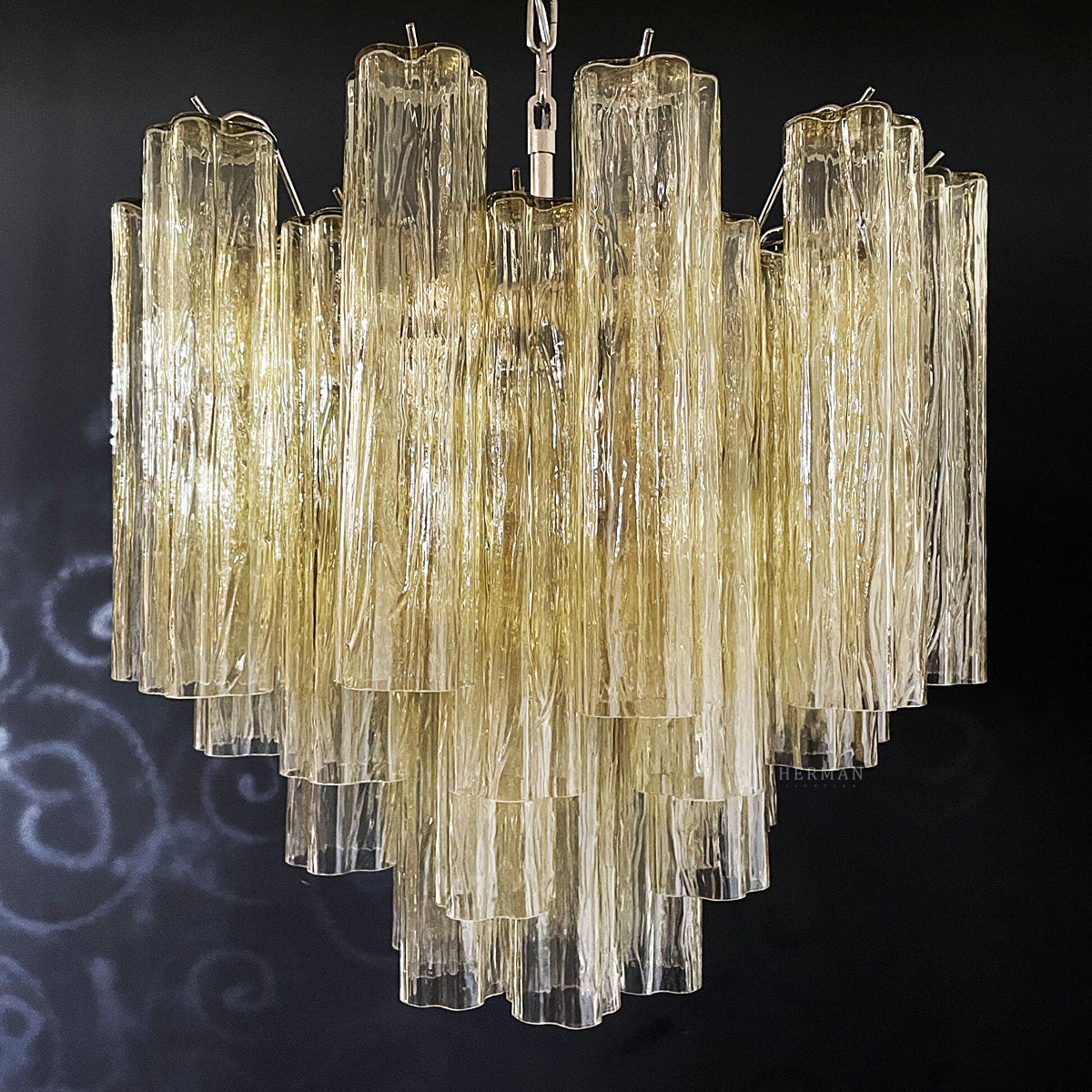 Pastel Art Glass Yellow Chandelier – 36 Tubes