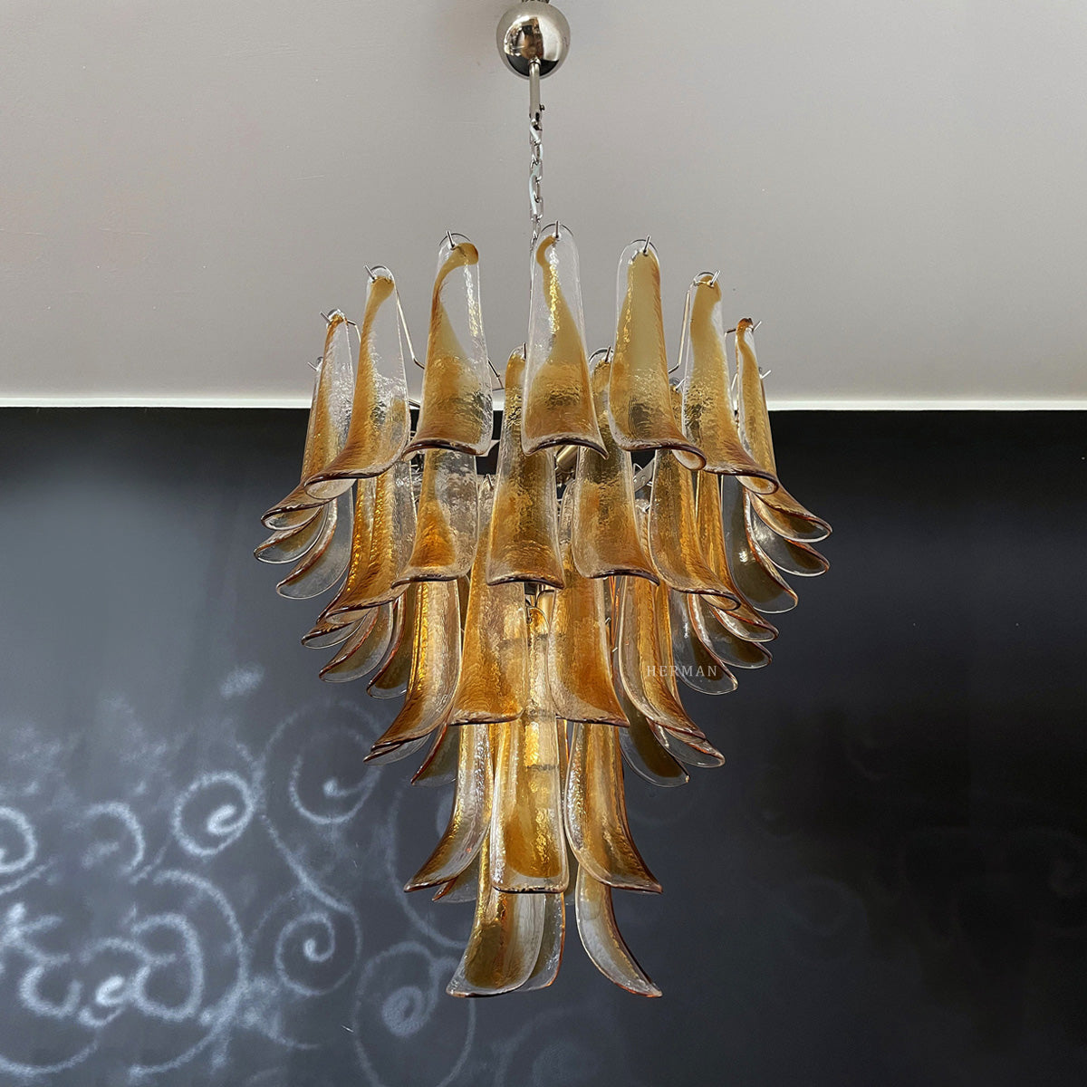 Anthesis Art Glass Chandelier – 52 petals – Amber