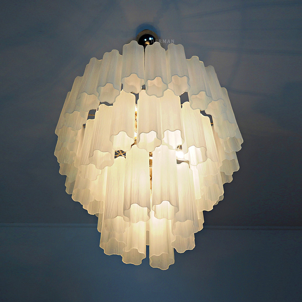Pastel Art Matte White Glass Chandelier – 48 Tubes