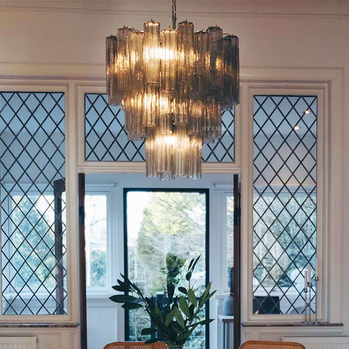 Pastel Art Smoked Glass Chandelier 25.5" – 48 Tubes