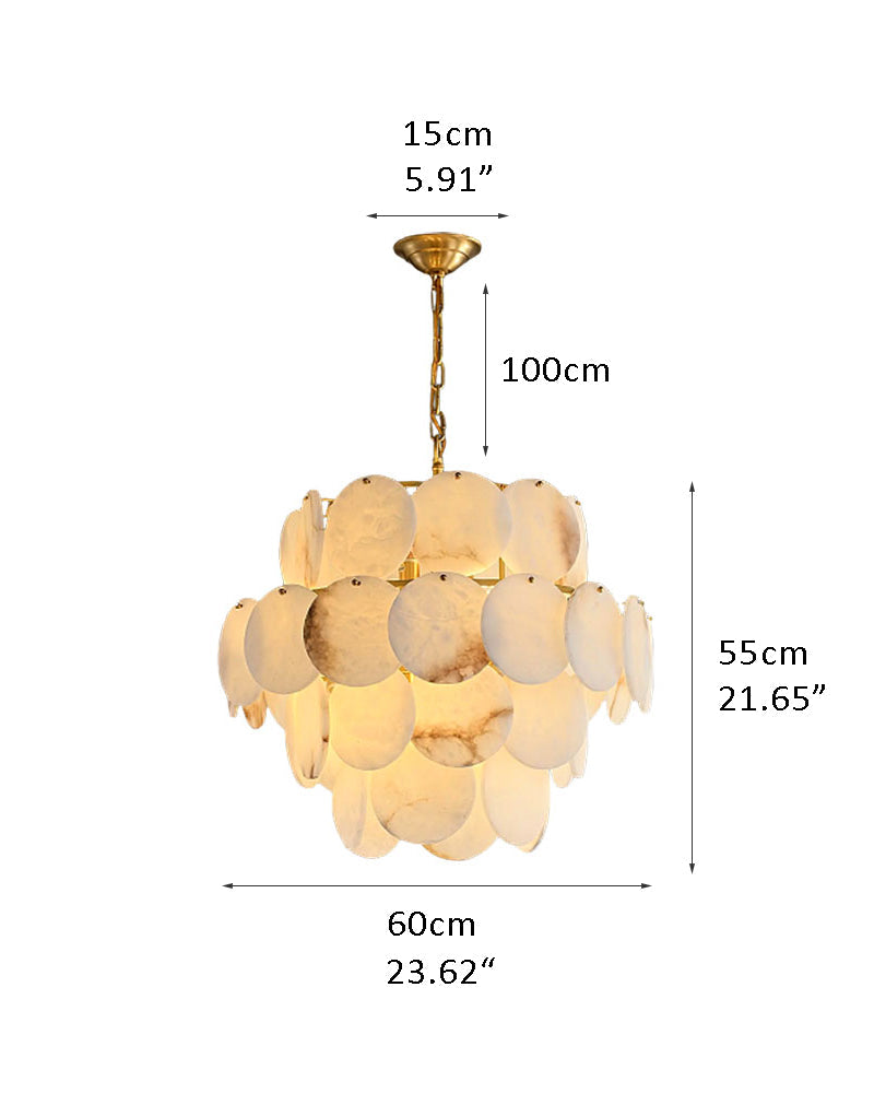 Multi layers Spanish White Alabaster Shell Marble Chandelier lamp in Brass
