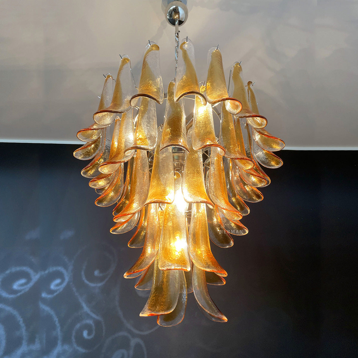 Anthesis Art Glass Chandelier – 52 petals – Amber