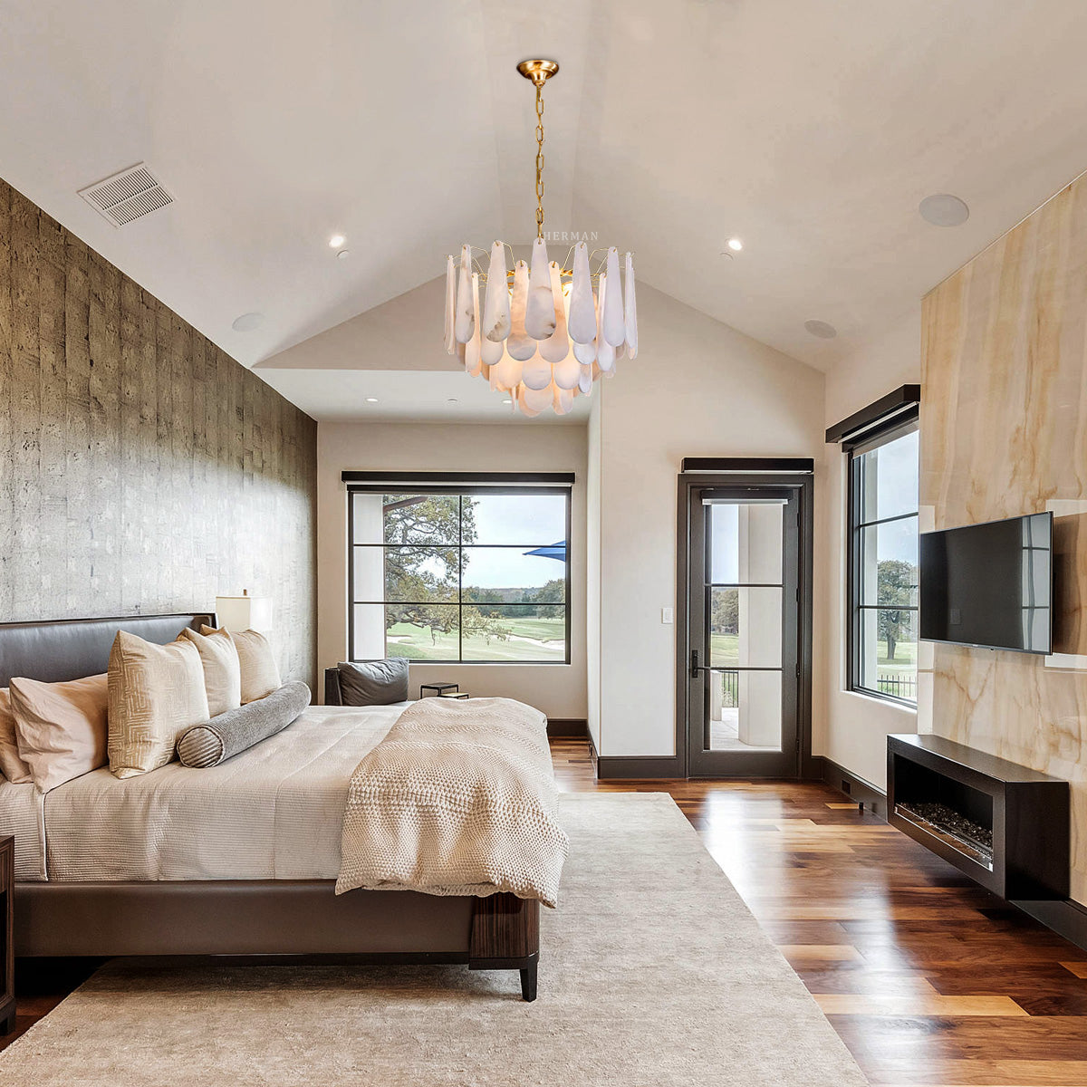 Alabaster Feathery Chandelier 21.7" D 31.5" D