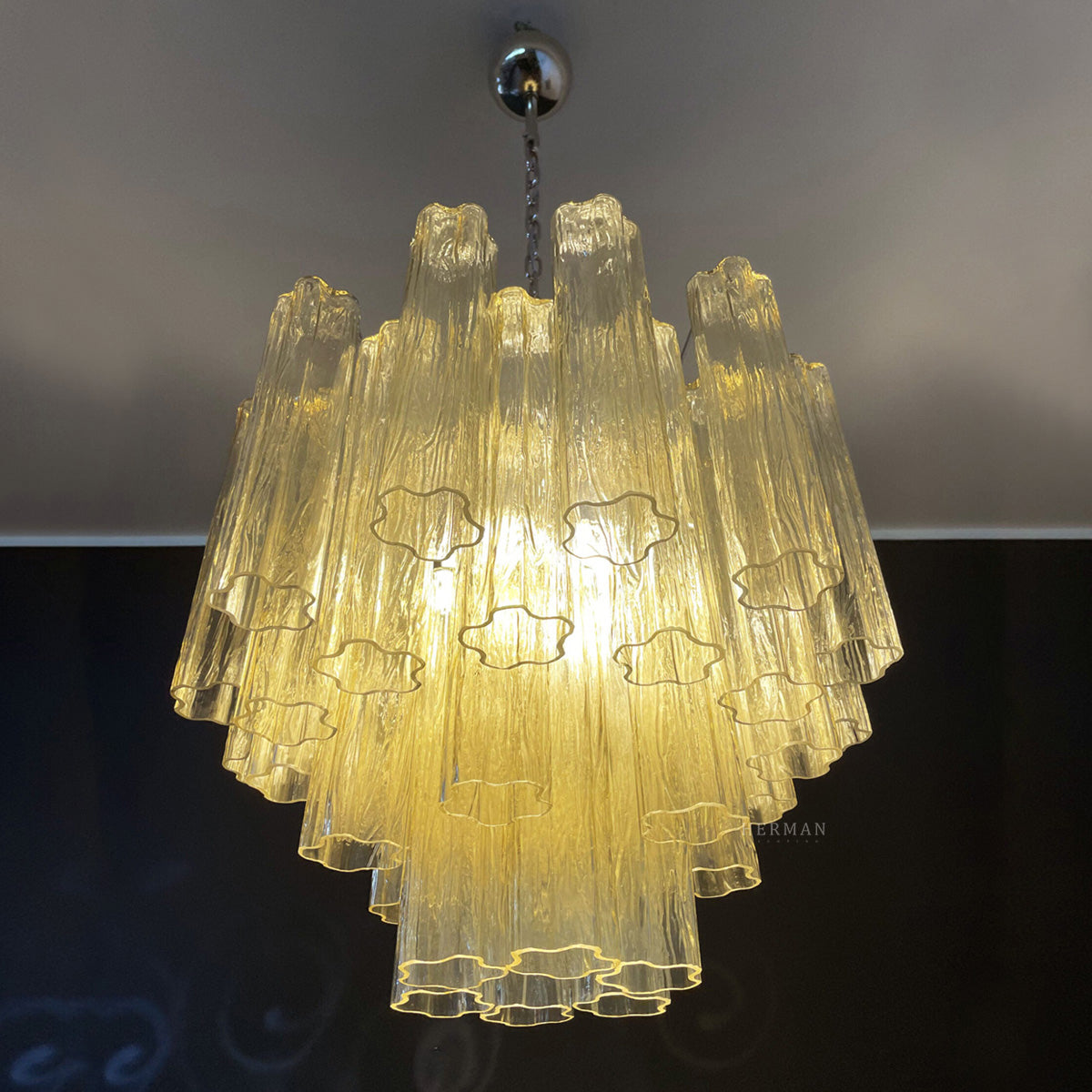 Pastel Art Glass Yellow Chandelier – 36 Tubes