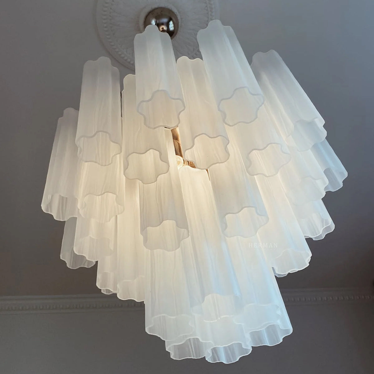 Pastel Art Matte white Glass Chandelier – 36 Tubes