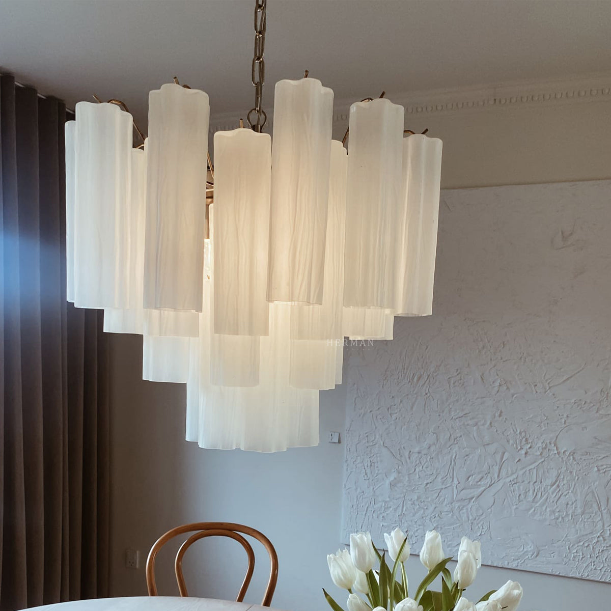 Pastel Art Matte white Glass Chandelier – 36 Tubes
