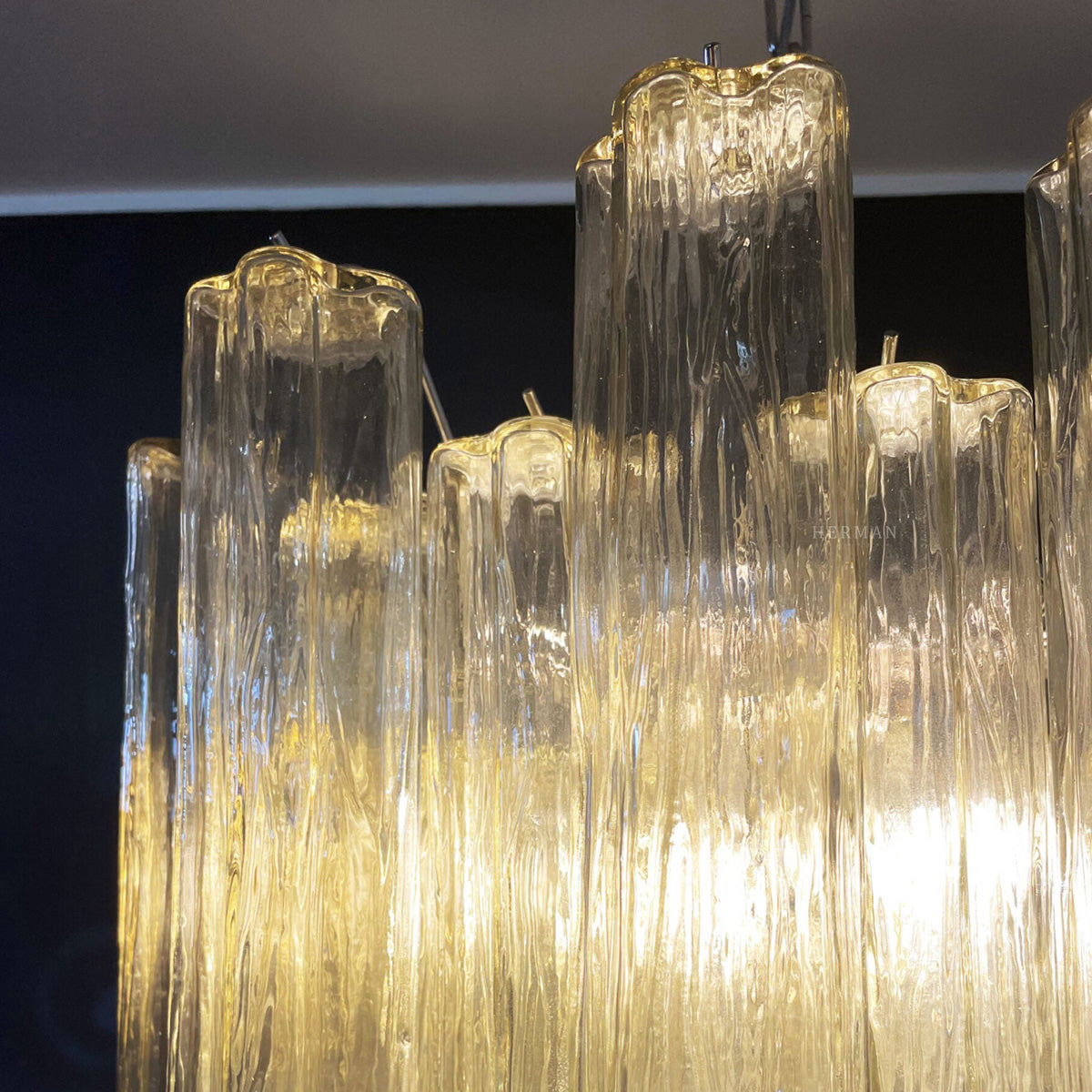 Pastel Art Glass Yellow Chandelier – 36 Tubes