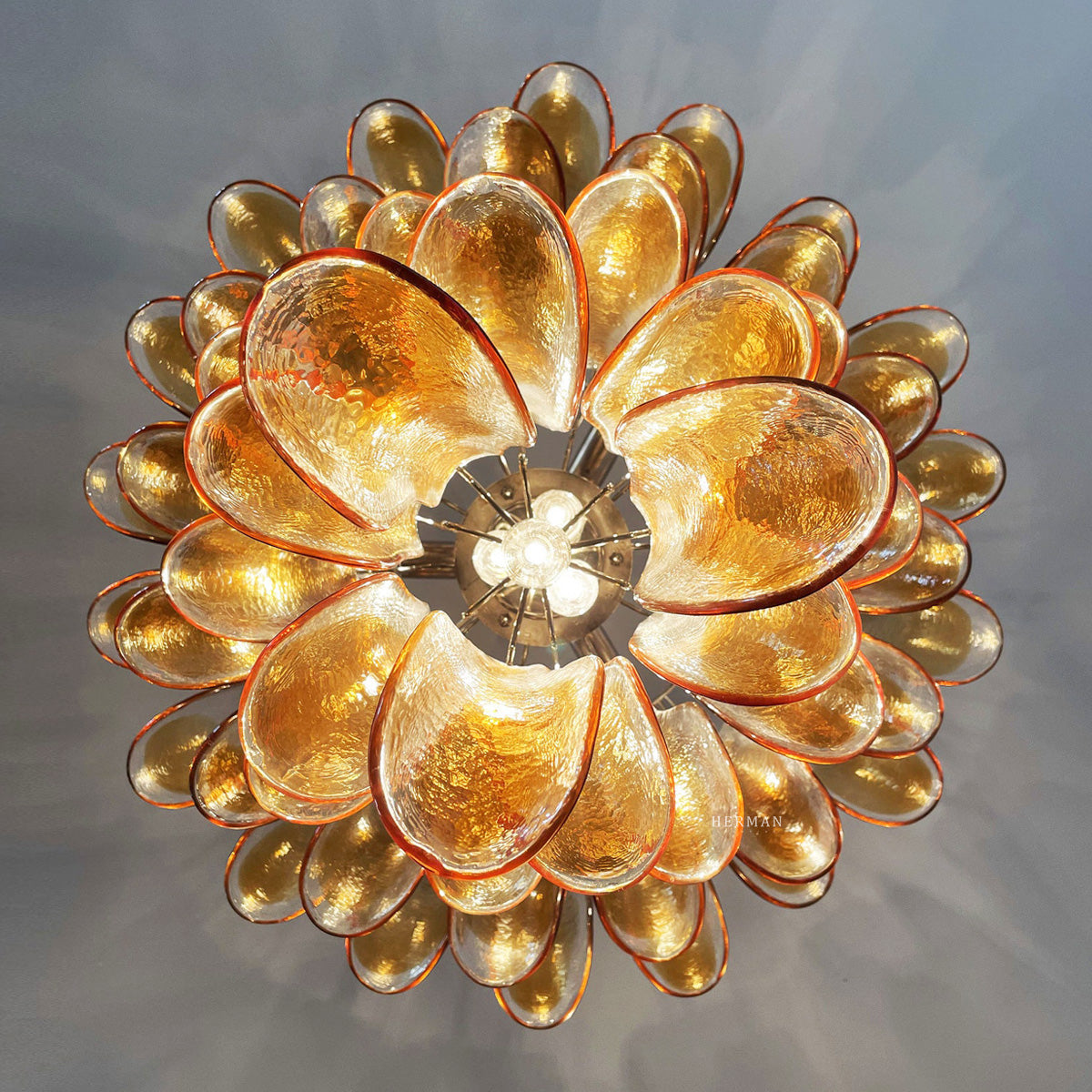 Anthesis Art Glass Chandelier – 52 petals – Amber