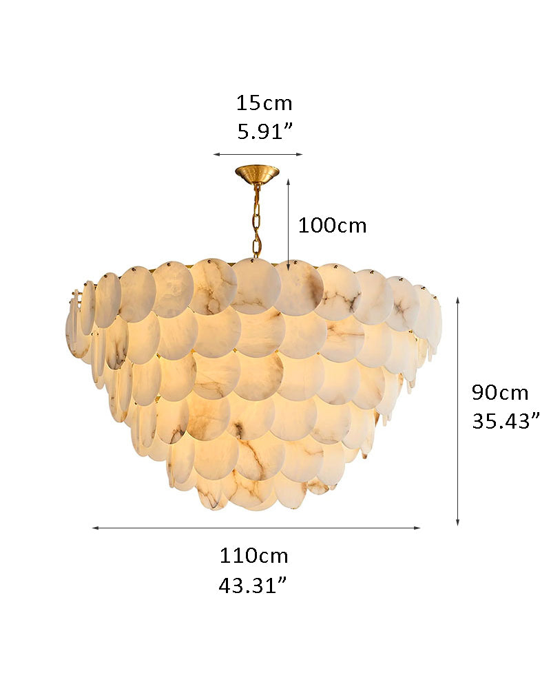 Multi layers Spanish White Alabaster Shell Marble Chandelier lamp in Brass