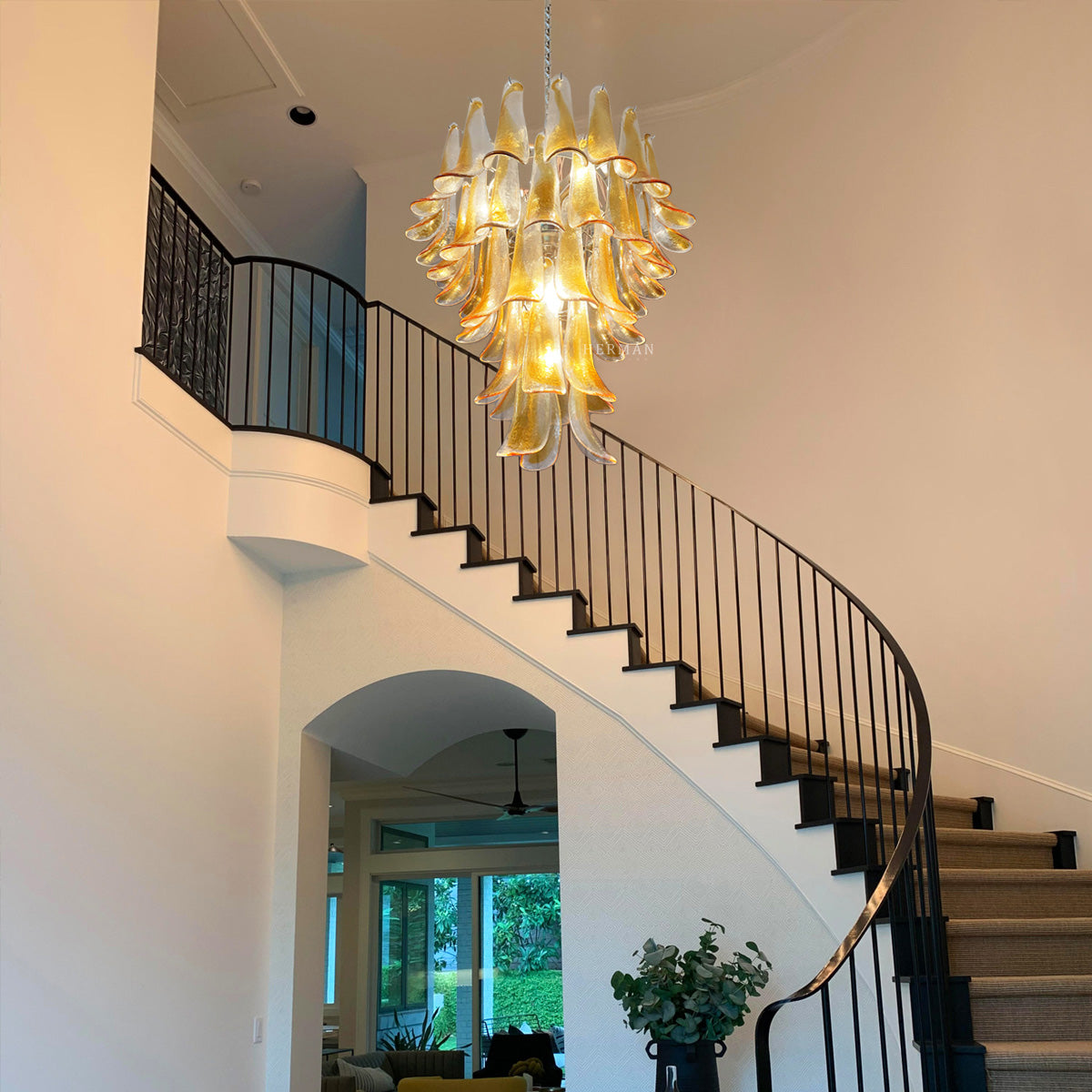 Anthesis Art Glass Chandelier – 52 petals – Amber