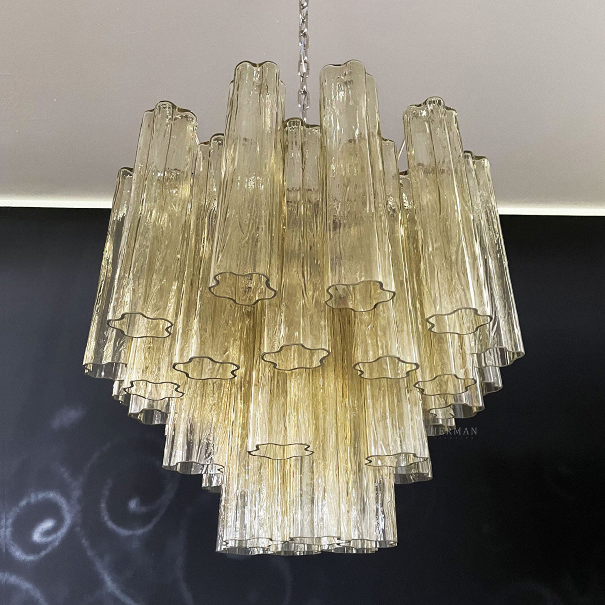 Pastel Art Glass Yellow Chandelier – 36 Tubes