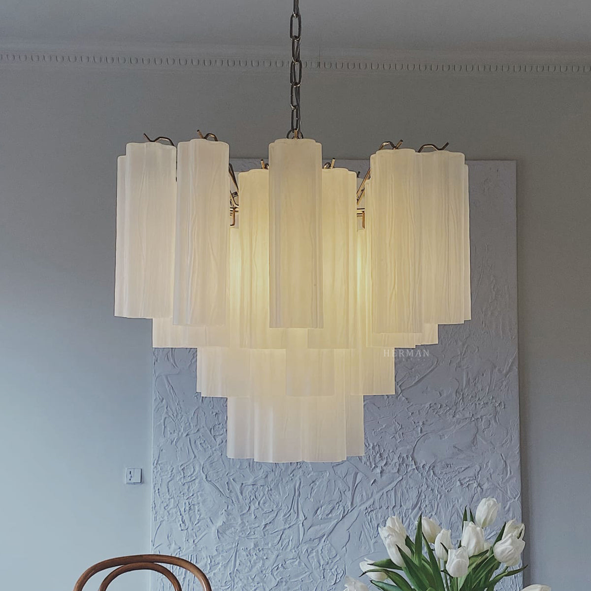 Pastel Art Matte white Glass Chandelier – 36 Tubes