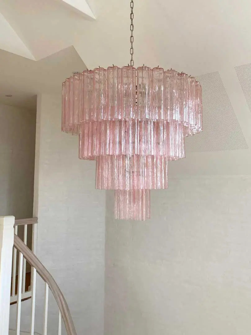 Pastel Art Pink Glass Chandelier – 78 Tubes
