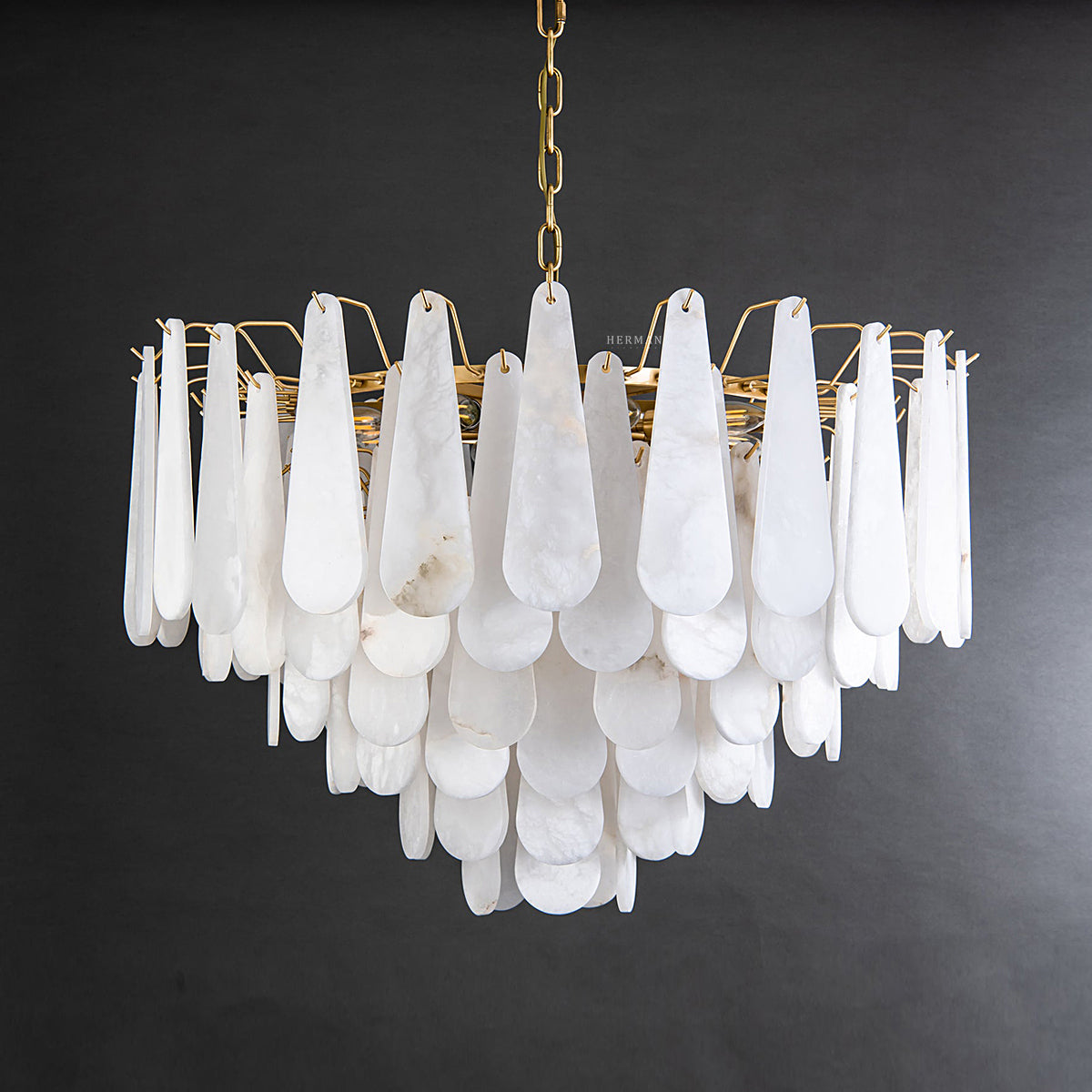 Alabaster Feathery Chandelier 21.7" D 31.5" D