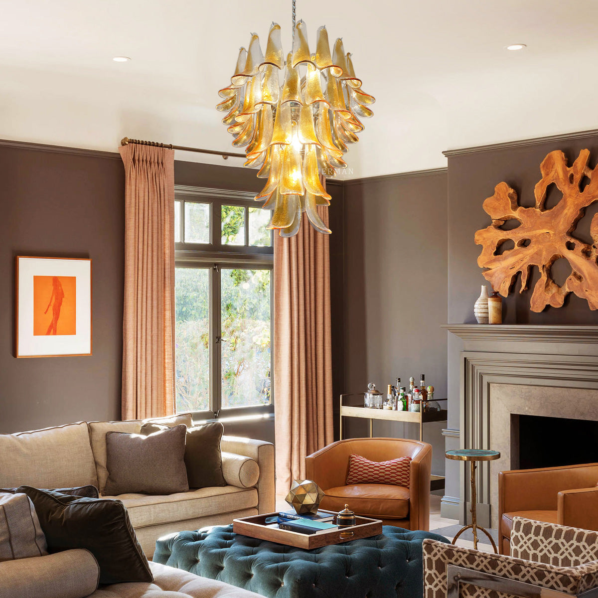 Anthesis Art Glass Chandelier – 52 petals – Amber