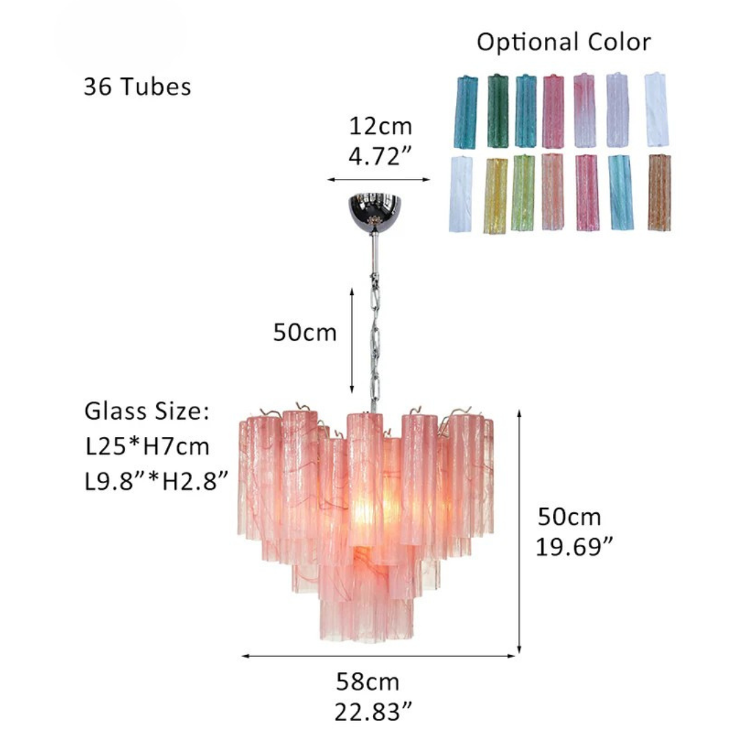 Pastel Art Pink Glass Chandelier 22" - 36 Tubes