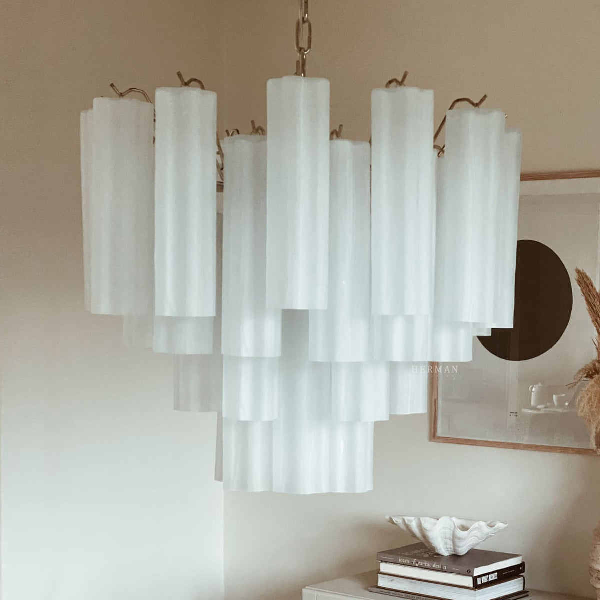 Pastel Art Matte white Glass Chandelier – 36 Tubes