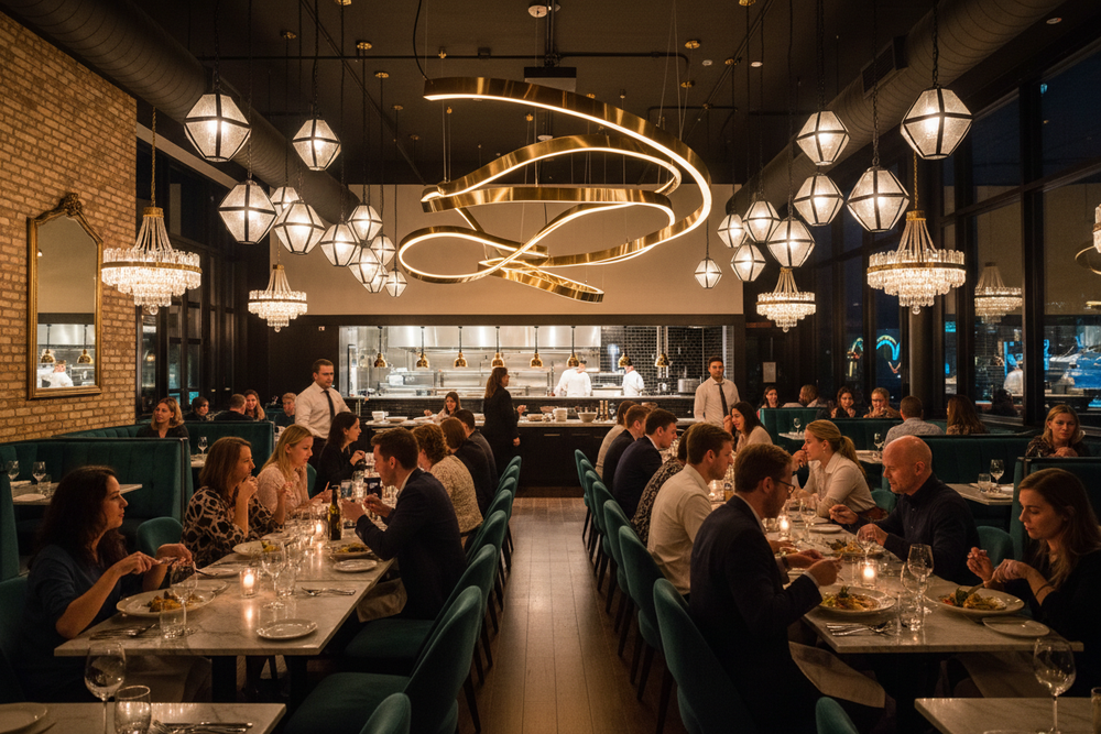 美国餐厅设计感灯具场景