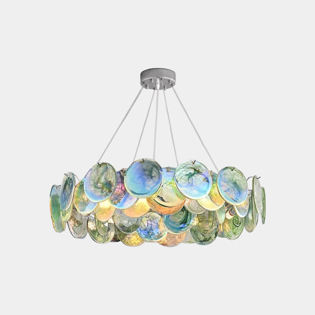 Cobalt Aura Glass Disc Chandelier---Pink & Green