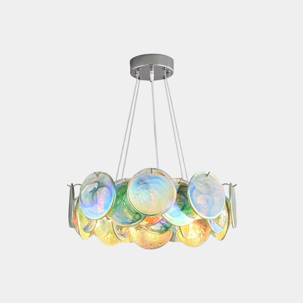 Cobalt Aura Glass Disc Chandelier---Pink & Green