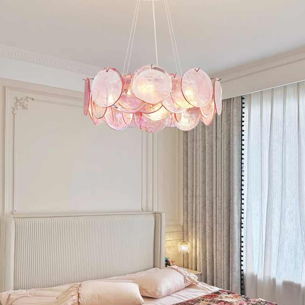 Cobalt Aura Glass Disc Chandelier---Pink & Green