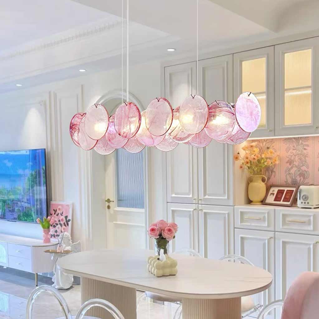 Cobalt Aura Glass Disc Chandelier---Pink & Green