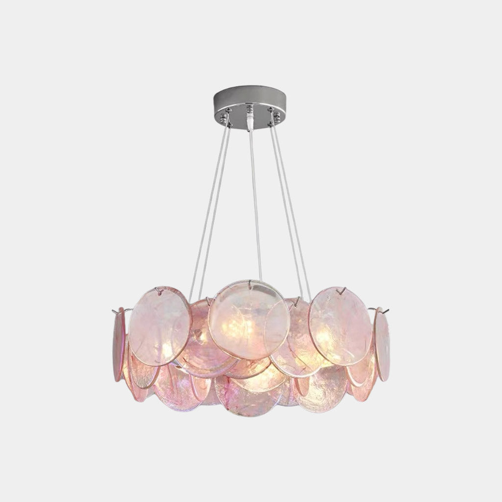 Cobalt Aura Glass Disc Chandelier---Pink & Green