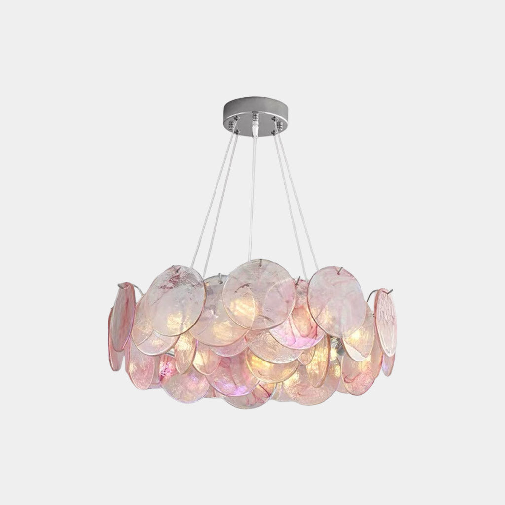 Cobalt Aura Glass Disc Chandelier---Pink & Green