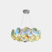 Cobalt Aura Glass Disc Chandelier---Pink & Green